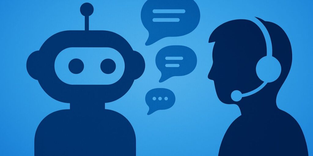 man chatting with ai robot