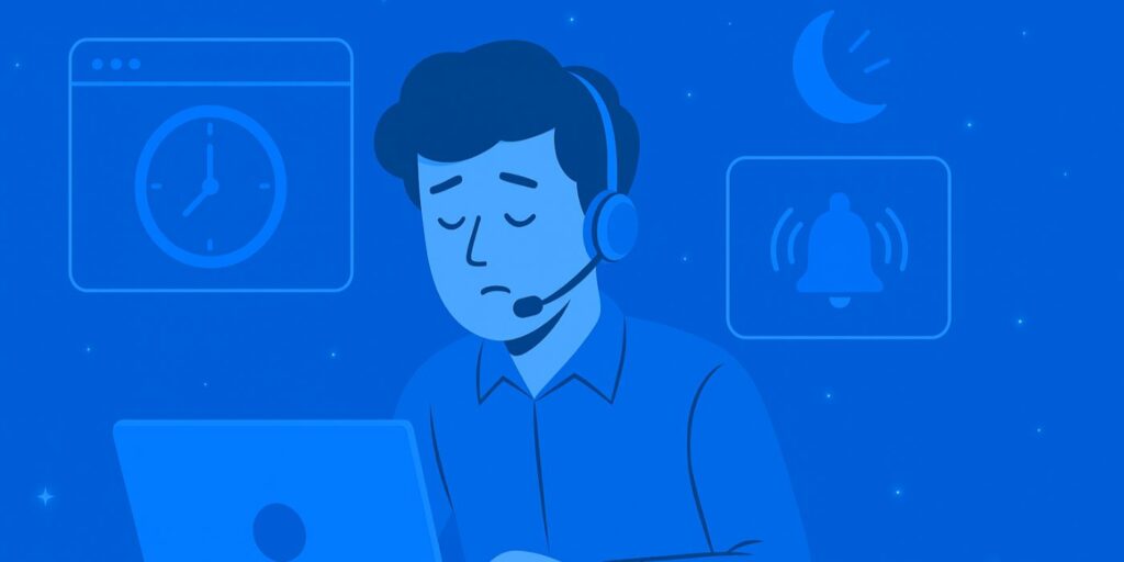 a call center guy sad about burnout and missed leads