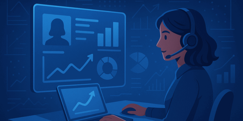 A woman looking at call center charts/results