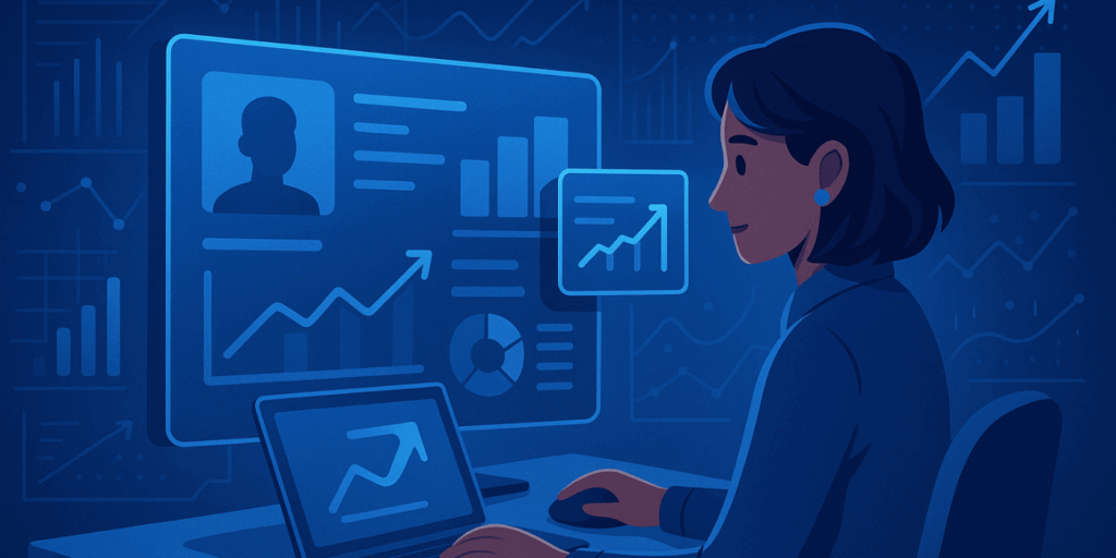 woman animation working on information system