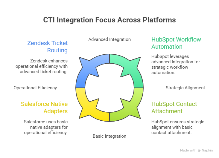 Graphical presentation of  CTI integration Focus Across Platforms